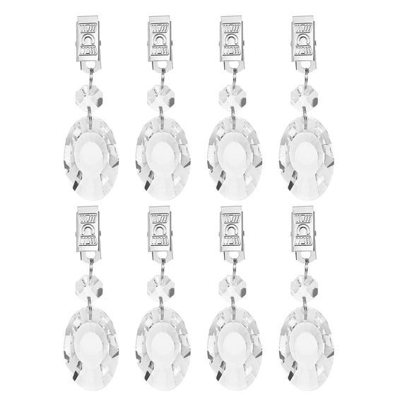 Uxcell 8 Pack Tablecloth Weights, Crystal Table Cover Weights with Metal Clips, Clear Oval Shape Pendant Curtain Weight 100 x 29mm for Outdoor Picnic Garden Table Decoration