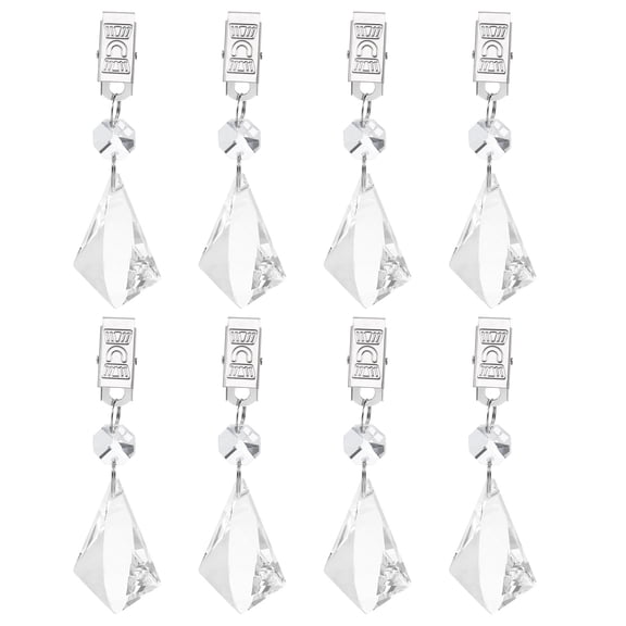 Uxcell 8 Pack Tablecloth Weights, Crystal Table Cover Weights with Metal Clips, Clear Rhinestone Shape Pendant Curtain Weight 100 x 33.5mm for Outdoor Picnic Garden Table Decoration
