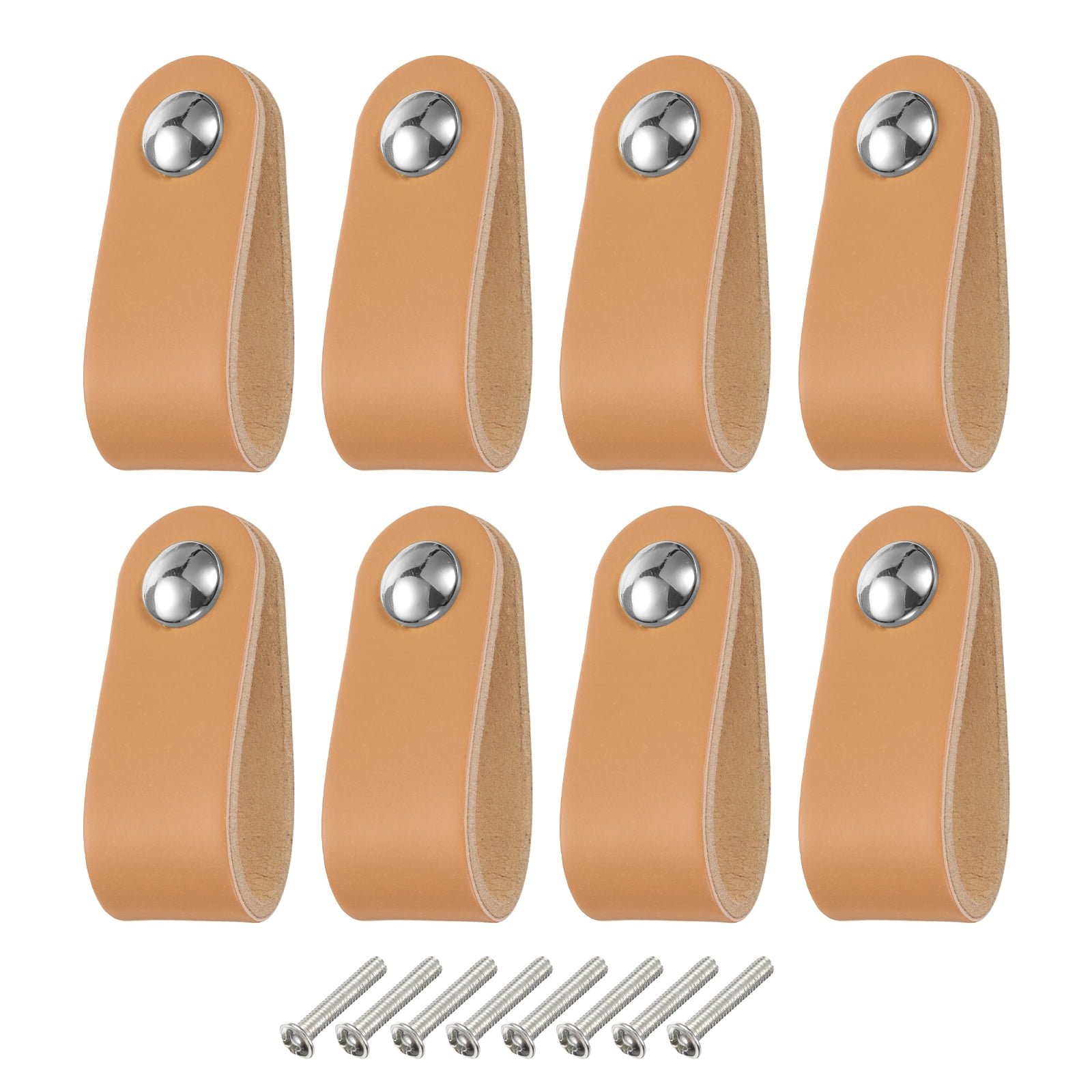 Uxcell 8 Packs Leather Drawer Pulls Single Hole Knobs with Screws for ...