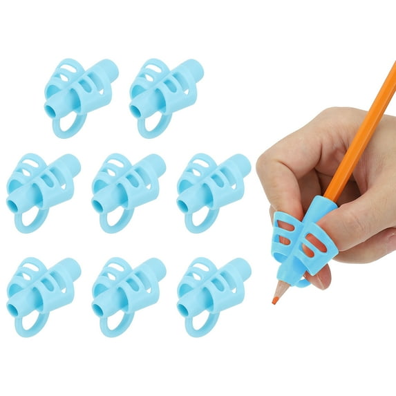 Uxcell 8 Pcs 3 Fingers Handwriting Pencil Grippers, Light Blue