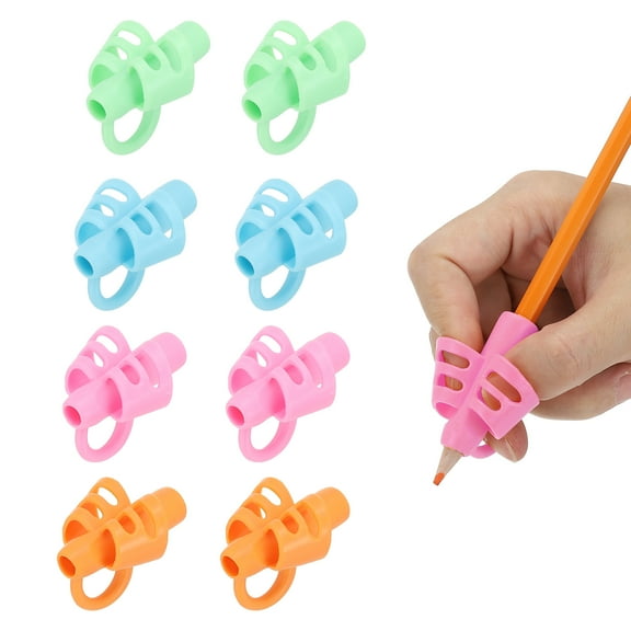 Uxcell 8Pcs 3 Fingers Handwriting Pencil Grippers, Pink, Light Blue, Green, Orange