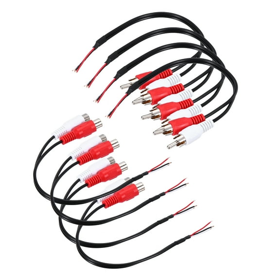 Uxcell 8 Pcs 8 Inch Open RCA 2-Male 2-Female Plug Jack Connector Adapter to Bare Wire Open End Audio Video RCA Cable