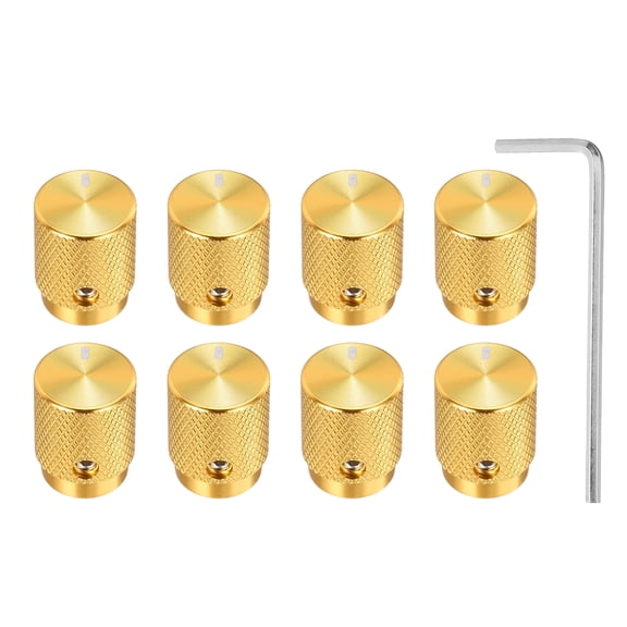 Uxcell 8 Pcs Aluminium Potentiometer Knobs, 1/4"(6mm) IDx1/2"(12.5mm) ODx5/8"(16mm) Height Universal Volume Tone Control Knobs for Guitar, Bass, Oval Indicator, Gold