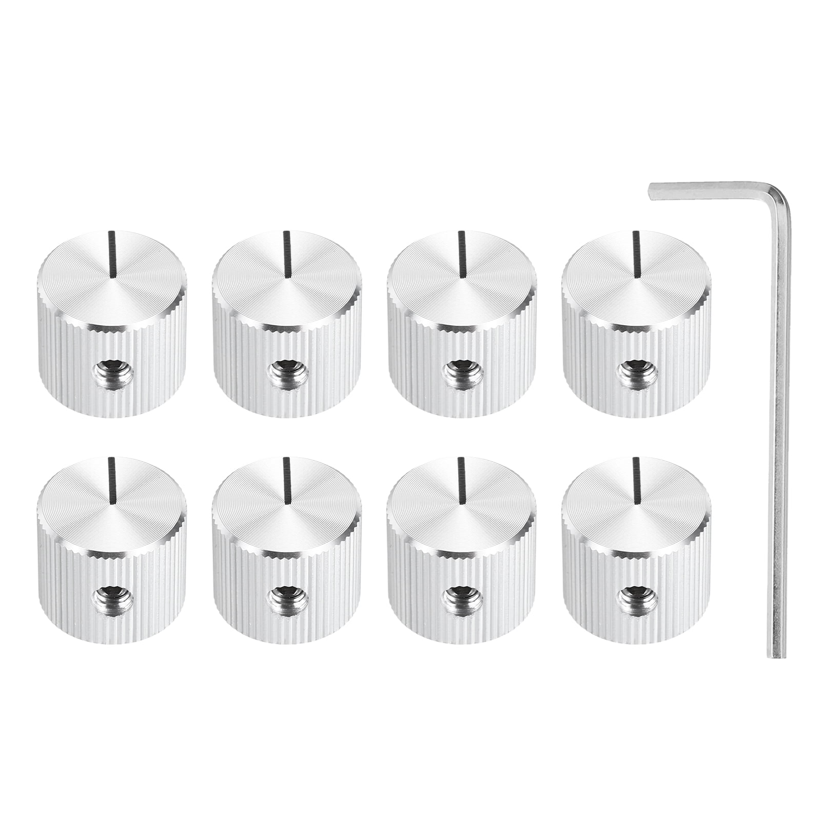 Uxcell 8 Pcs Aluminium Potentiometer Knobs, 1/4"(6mm) IDx5/8"(15mm) ODx1/2"(12.5mm) Height Universal Volume Tone Control Knobs for Guitar, Bass, Straight Line Indicator, Silver