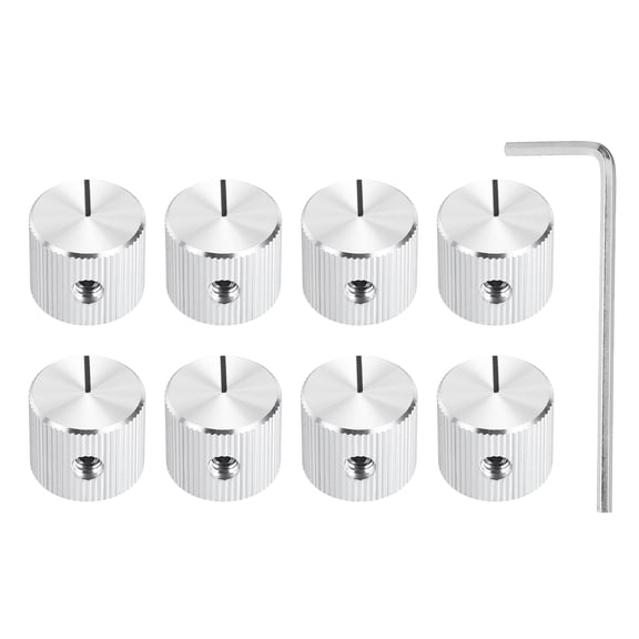 Uxcell 8 Pcs Aluminium Potentiometer Knobs, 1/4"(6mm) IDx5/8"(15mm) ODx1/2"(12.5mm) Height Universal Volume Tone Control Knobs for Guitar, Bass, Straight Line Indicator, Silver