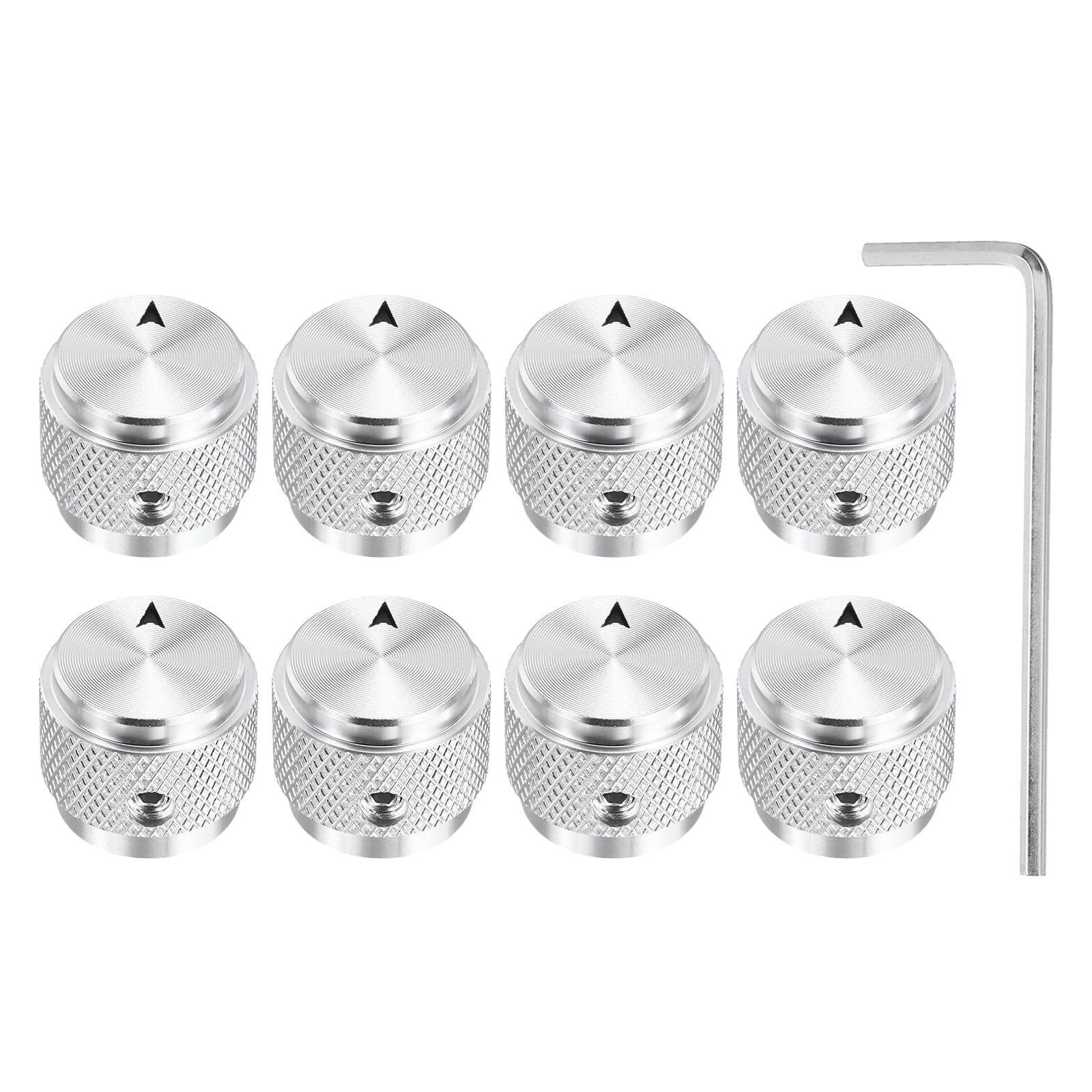 Uxcell 8 Pcs Aluminium Potentiometer Knobs, 1/4"(6mm) IDx5/8"(15mm) ODx1/2"(13mm) Height Universal Volume Tone Control Knobs for Guitar, Bass, Arrow Indicator, Silver