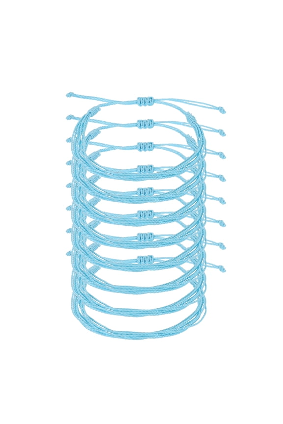 8 Pcs Braided Rope Bracelet, Adjustable Woven String Bracelets Boho Waterproof Wax Rope Anklets Stylish Accessory for Women Men Birthday Friendship, Light Blue