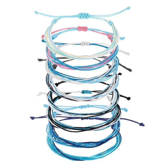 8 Pcs Braided Rope Bracelet, Adjustable Woven String Bracelets Boho Waterproof Wax Rope Anklets Stylish Accessory for Women Men Birthday Friendship, Blue Series