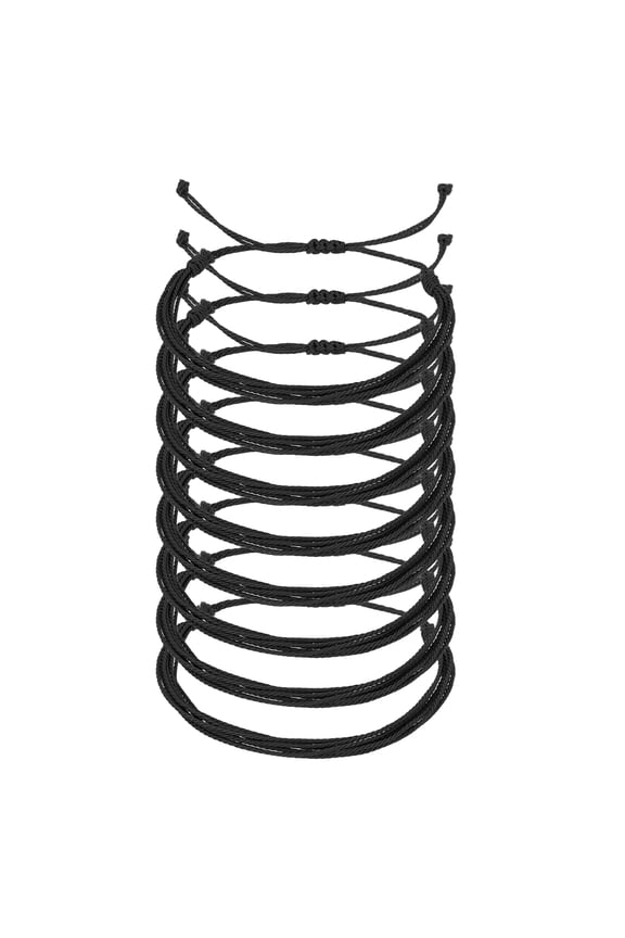 8 Pcs Braided Rope Bracelet, Adjustable Woven String Bracelets Boho Waterproof Wax Rope Anklets Stylish Accessory for Women Men Birthday Friendship, Black