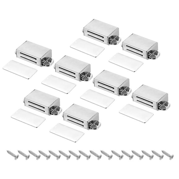 Uxcell 8 Pcs Cabinet Door Catch, Cabinet Latch Magnetic Lock Stainless Steel with Screw Adhesive for Cupboard Kitchen Closet Wardrobe Door, Silver