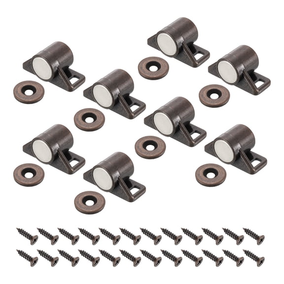 Uxcell 8 Pcs Cabinet Door Catch, Cabinet Latch Metal Magnetic Lock with Screw for Cupboard Kitchen Closet Wardrobe Door, Red Bronze