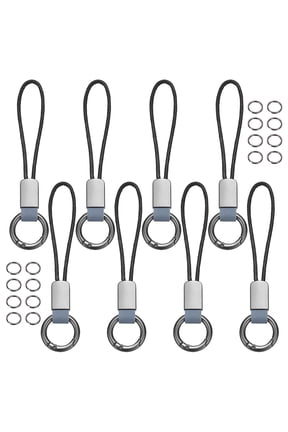 8 Pcs Car Keychain Finger Ring, Leather Keyring Short Zinc Alloy Lanyard with Metal Ring Key Chain Fob Holder for Men Women Key Cover, Dark Blue