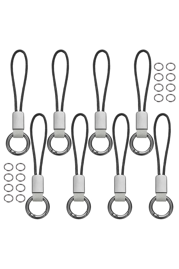 8 Pcs Car Keychain Finger Ring, Leather Keyring Short Zinc Alloy Lanyard with Metal Ring Key Chain Fob Holder for Men Women Key Cover, Gray