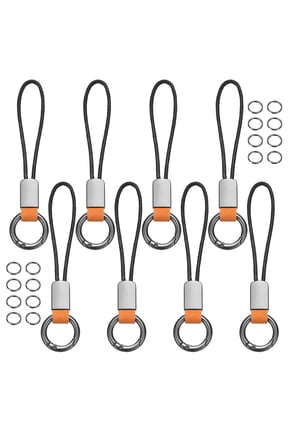 8 Pcs Car Keychain Finger Ring, Leather Keyring Short Zinc Alloy Lanyard with Metal Ring Key Chain Fob Holder for Men Women Key Cover, Orange