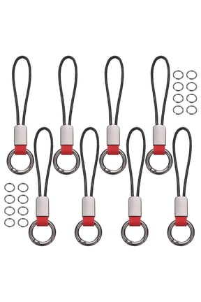 8 Pcs Car Keychain Finger Ring, Leather Keyring Short Zinc Alloy Lanyard with Metal Ring Key Chain Fob Holder for Men Women Key Cover, Red