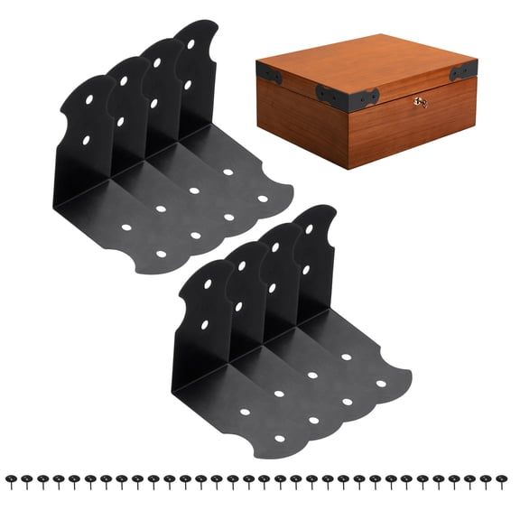 Uxcell 8 Pcs Decorative Corner Brackets, 1.7"x1.7"x1" Right Angle Brackets Metal Corner Protector with 32 Studs for Case Box Wooden Cabinets (Black, l Shape)
