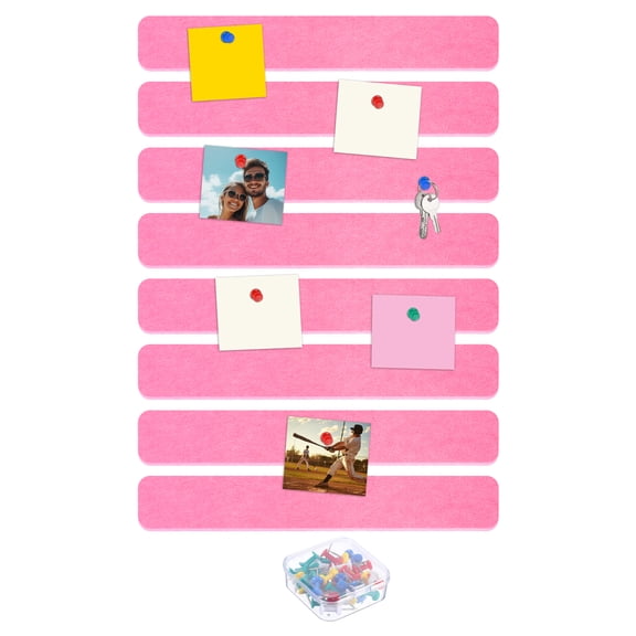 Uxcell 8 Pcs Felt Pin Board Bar Strip with 40 Pcs Pushpins 13" x 2" Self Adhesive Felt Bulletin Board Strips Cork Boards for Walls Decorations, Pink