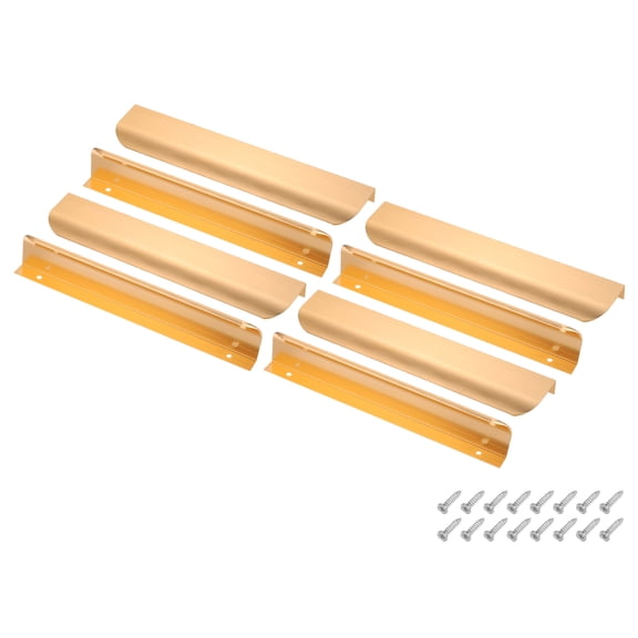 Uxcell 8 Pcs Finger Pulls for Cabinets, 8 Inch Aluminum Alloy Edge Cabinet Pulls Finger Handle Flat Hidden Back Mount for Dresser Wardrobe Drawers Door Hardware, Golden Tone