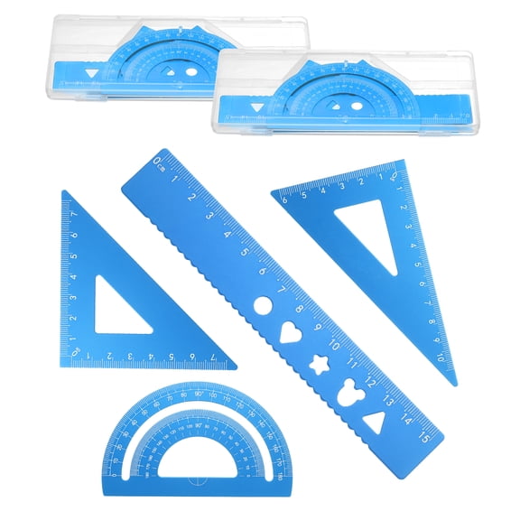 Uxcell 8 Pcs Geometry Drafting Tool, Aluminum Alloy Geometry Kit Math Tool Includes 15cm L Ruler Protractor Triangles for Drafting Angle Measure Simple Science Experiment, Sky Blue