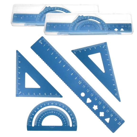 Uxcell 8 Pcs Geometry Drafting Tool, Aluminum Alloy Geometry Kit Math Tool Includes 20cm L Ruler Protractor Triangles for Drafting Angle Measure Simple Science Experiment, Navy Blue