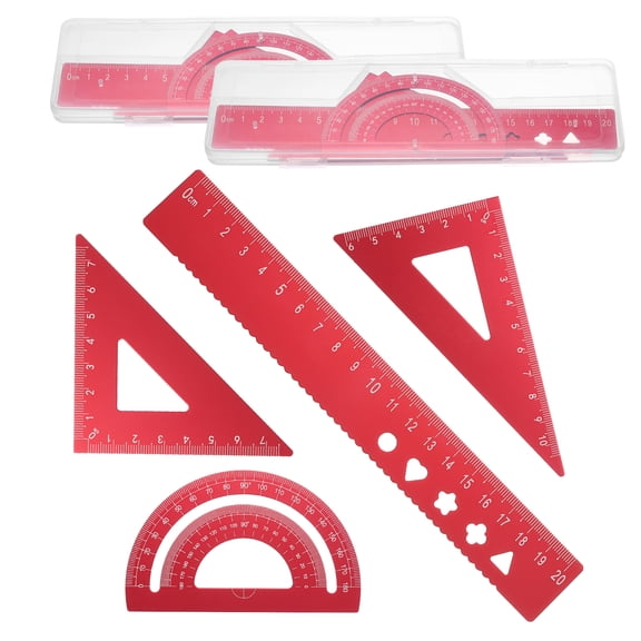 Uxcell 8 Pcs Geometry Drafting Tool, Aluminum Alloy Geometry Kit Math Tool Includes 20cm l Ruler Protractor Triangles for Drafting Angle Measure Simple Science Experiment, Red