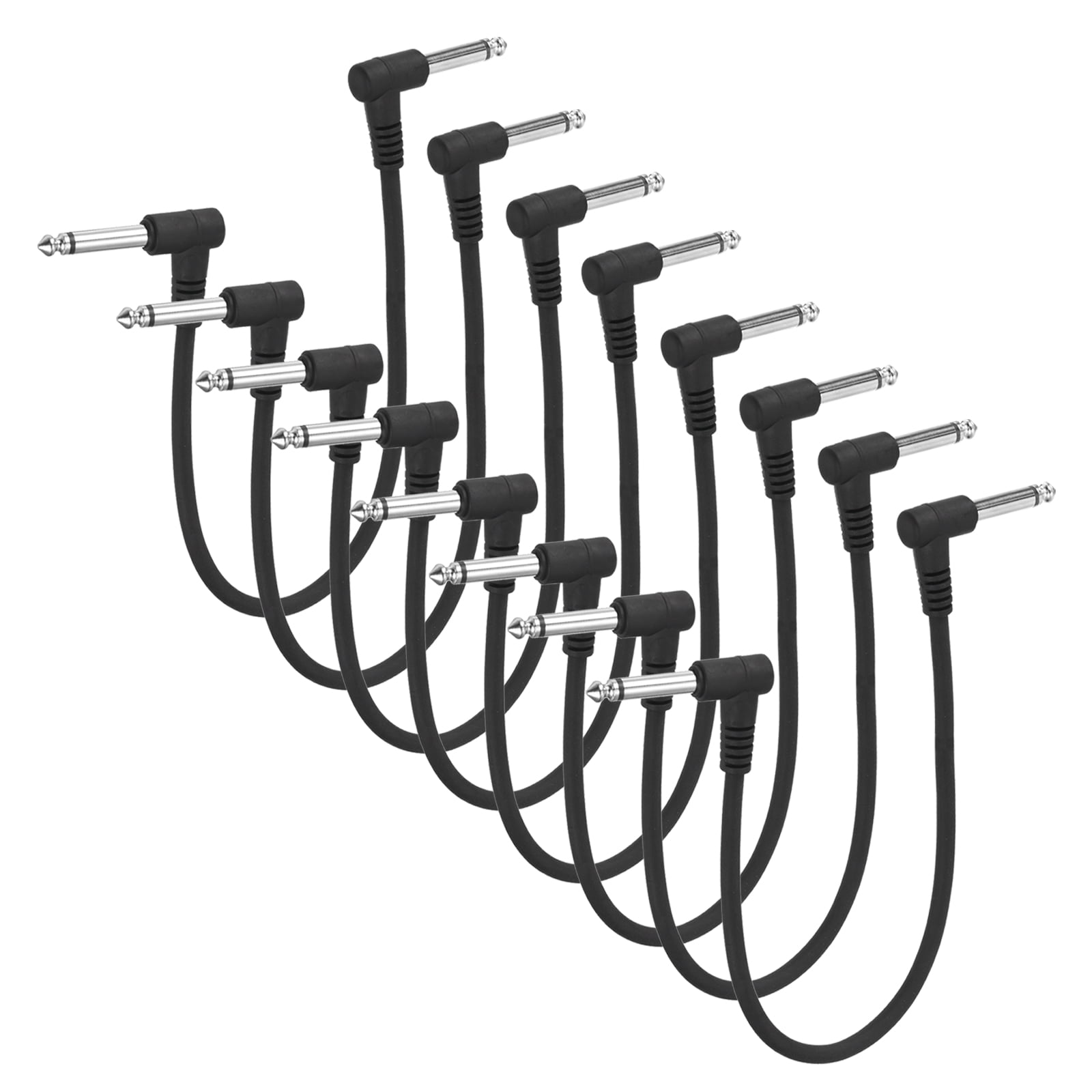 Uxcell 8 Pcs Guitar Patch Cables 12 Inch Pedal Board Cord 1/4 Inch Injection Round Head TS Right Angle Guitar Patch Effect Cable Cord for Instrument Effect Pedal Mixing Console, Black