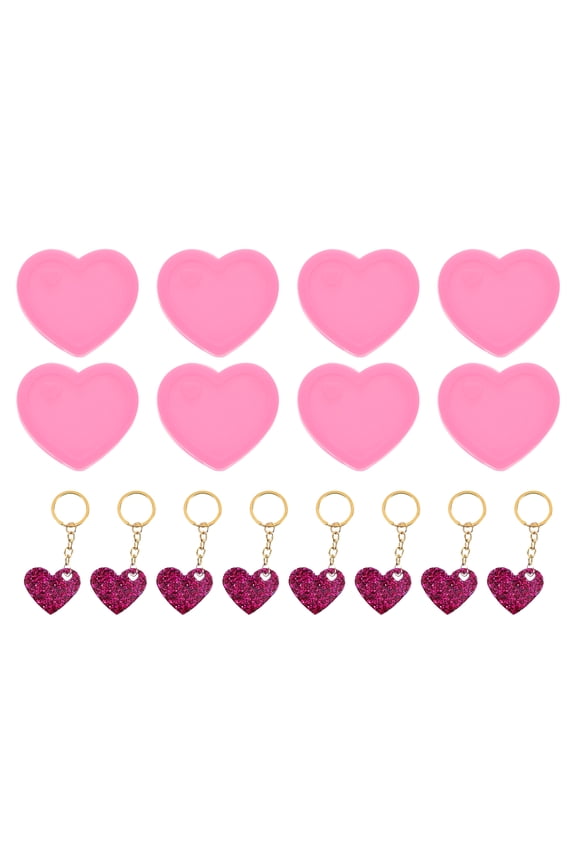 8 Pcs Heart Resin Moulds Silicone Pendant Keychain Kit, Pink