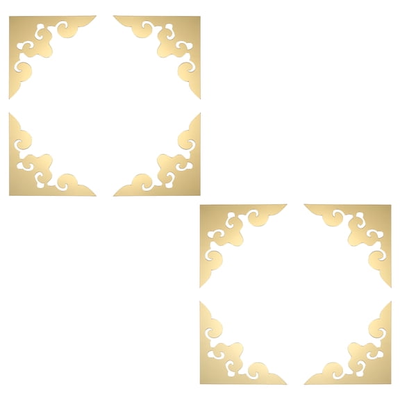 Uxcell 8 Pcs Hollow Mirror Wall Stickers, Acrylic Corner Decorative Pattern Decals Self Adhesive Mirror Stickers for Bathroom Living Room Bedroom Ceiling Office (Light Gold, 4x4")