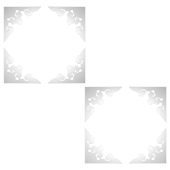Uxcell 8 Pcs Hollow Mirror Wall Stickers, Acrylic Corner Decorative Pattern Decals Self Adhesive Mirror Stickers for Bathroom Living Room Bedroom Ceiling Office (Silver, 4x4")