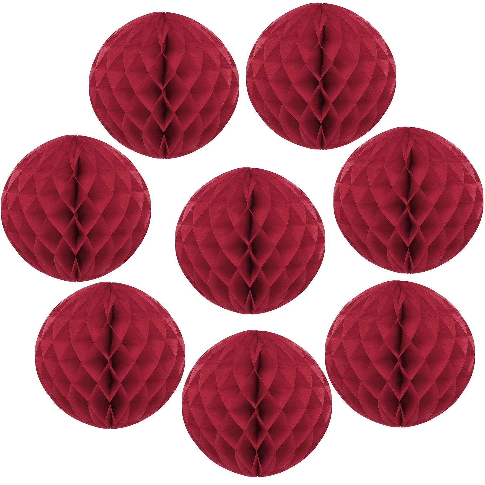 Uxcell 8 Pcs Honeycomb Balls, 10" Dia Honeycomb Flower Paper Pom Poms Paper Flowers Crafts for DIY Crafting Home Decor Birthday Christmas Party, Wine Red