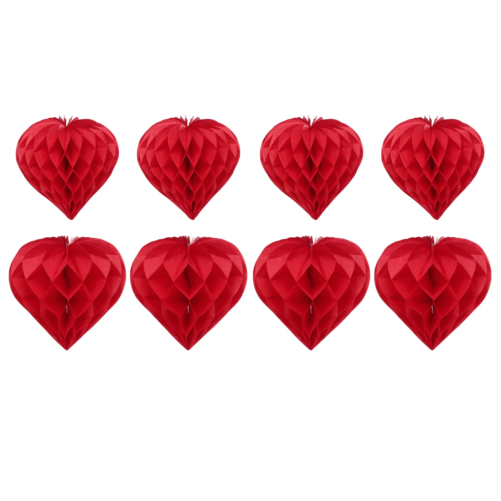 Uxcell 8 Pcs Honeycombs Balls, 8/10" Heart Shaped Honeycombs Paper Pom Poms with Paper Clip Home Hanging Decorations for DIY Crafting Valentines Christmas Wedding Birthday Party, Red