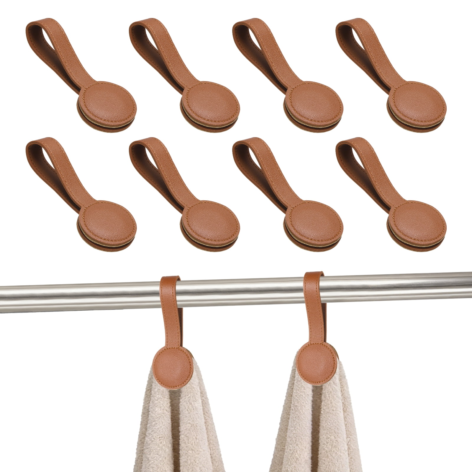 Uxcell 8 Pcs Kitchen Magnetic Towel Clips Leather Towel Holder Clip Hand Hooks Kitchen Accessories Brown