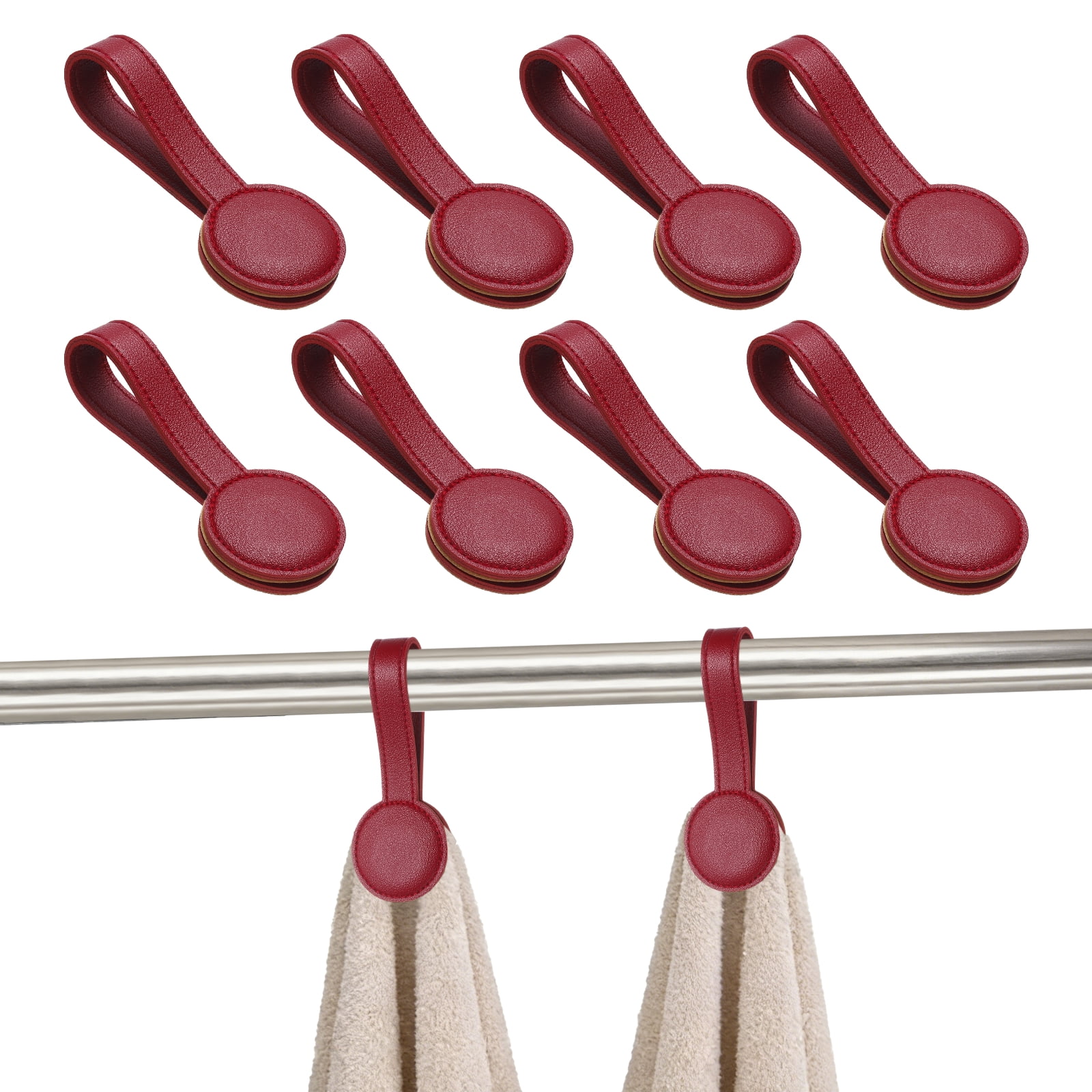Uxcell 8 Pcs Kitchen Magnetic Towel Clips Leather Towel Holder Clip Hand Hooks Kitchen Accessories Red