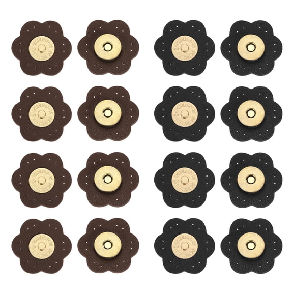 Uxcell 8 Pcs Leather Snaps Buttons, Magnetic Purse Snap Closure Plum Shape Bag Fastener Clasps for Handbag Clothes Accessories DIY Craft Hand Sewing, Black/Dark Brown