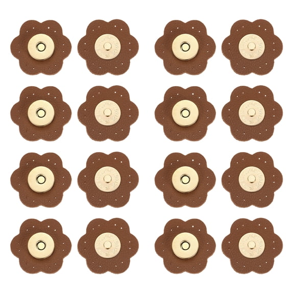 Uxcell 8 Pcs Leather Snaps Buttons, Magnetic Purse Snap Closure Plum Shape Bag Fastener Clasps for Handbag Clothes Accessories DIY Craft Hand Sewing, Light Brown