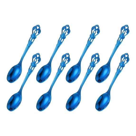Uxcell 8 Pcs Long Handle Ice Tea Spoon, 5 Inch Stainless Steel Cocktail Stirring Spoons, Coffee Spoons for Cocktail Stirring, Mixing, Tea, Blue