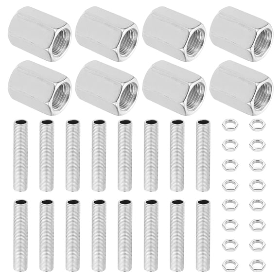 Uxcell 8 Pcs M10×20 Metal Hexagon Closed Coupling Nut with Threaded Pipe and Hex Nut
