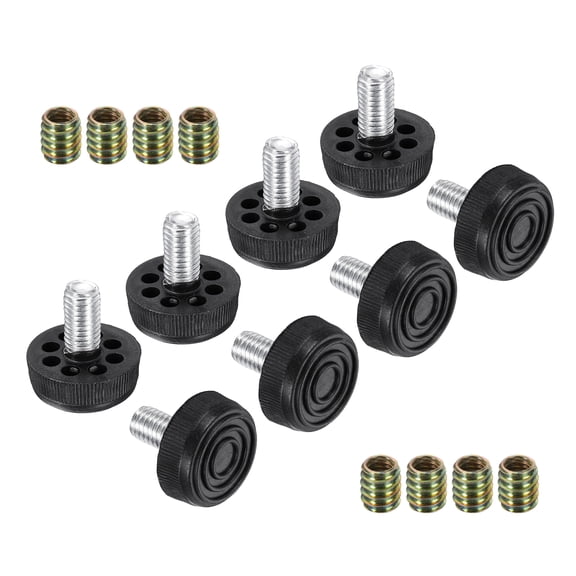 Uxcell 8 Pcs M10 Thread Adjustable Furniture Levelers, 1.22 x 1.18" Screw Leveling Feet with 8 Pcs 0.71" Coupling Nut Anti Slip Floor Protector for Table Chair Cabinet Desk Sofa Workbench