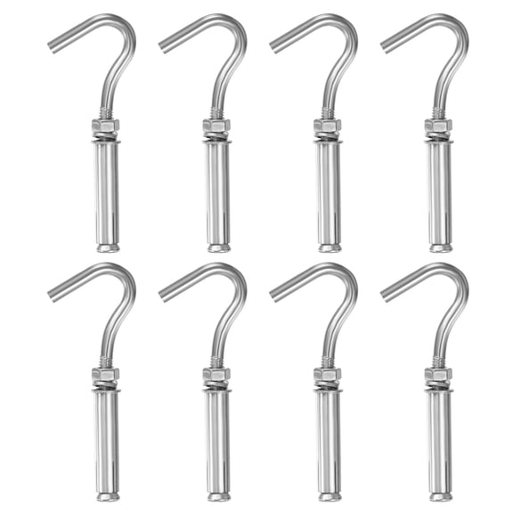 Uxcell 8 Pcs M6 304 Stainless Steel Concrete Wall Hook Heavy Duty Expansion Bolt Standard Open Cup Hook Bolt for Indoor Outdoor Concrete Wall Brick Stone, Silver