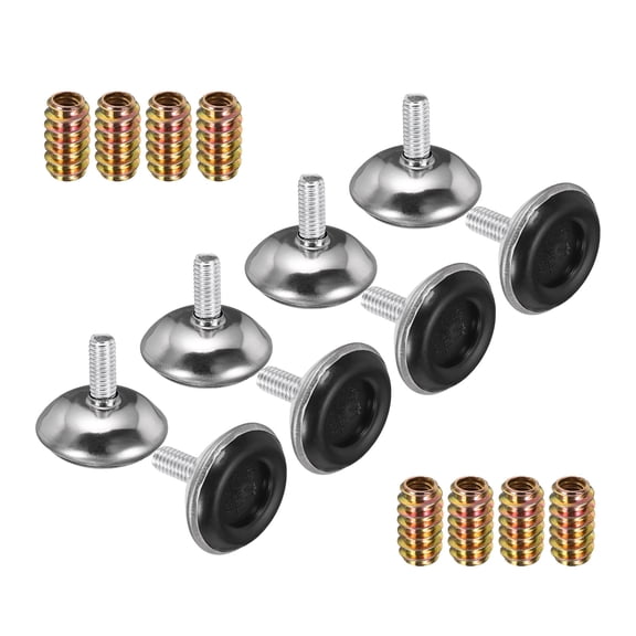Uxcell 8 Pcs M6 Thread Adjustable Furniture Levelers, 0.96 x 1.1" Screw Leveling Feet with 8 Pcs 0.47" Coupling Nut Anti Slip Floor Protector for Table Chair Cabinet Desk Sofa Workbench