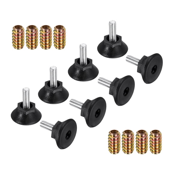 Uxcell 8 Pcs M6 Thread Adjustable Furniture Levelers, 1.04 x 0.96" Screw Leveling Feet with 8 Pcs 0.79" Coupling Nut Anti Slip Floor Protector for Table Chair Cabinet Desk Sofa Workbench