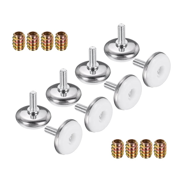 Uxcell 8 Pcs M6 Thread Adjustable Furniture Levelers, 1.04 x 1.1" Screw Leveling Feet with 8 Pcs 0.59" Coupling Nut Anti Slip Floor Protector for Table Chair Cabinet Desk Sofa Workbench