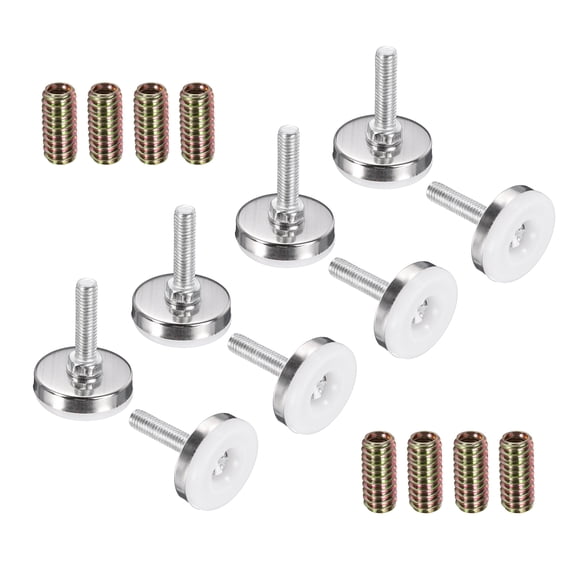 Uxcell 8 Pcs M8 Thread Adjustable Furniture Levelers, 1.79 x 1.38" Screw Leveling Feet with 8 Pcs 1.18" Coupling Nut Anti Slip Floor Protector for Table Chair Cabinet Desk Sofa Workbench