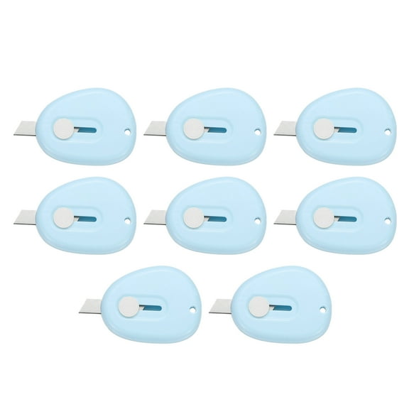 Uxcell 8 Pcs Mini Box Cutters Retractable, Small Utility Knife Portable Letter Opener Blade with Keychain, Blue