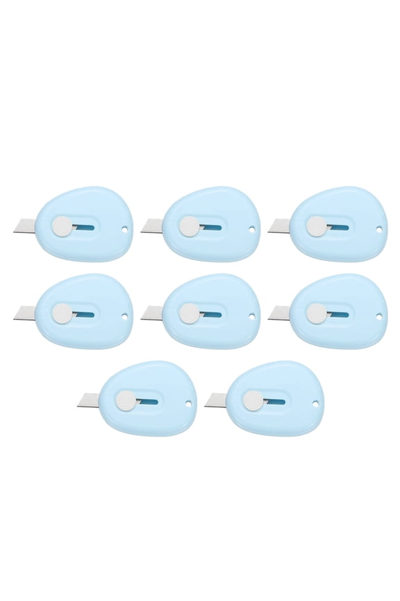 8 Pcs Mini Box Cutters Retractable, Small Utility Knife Portable Letter Opener Blade with Keychain, Blue