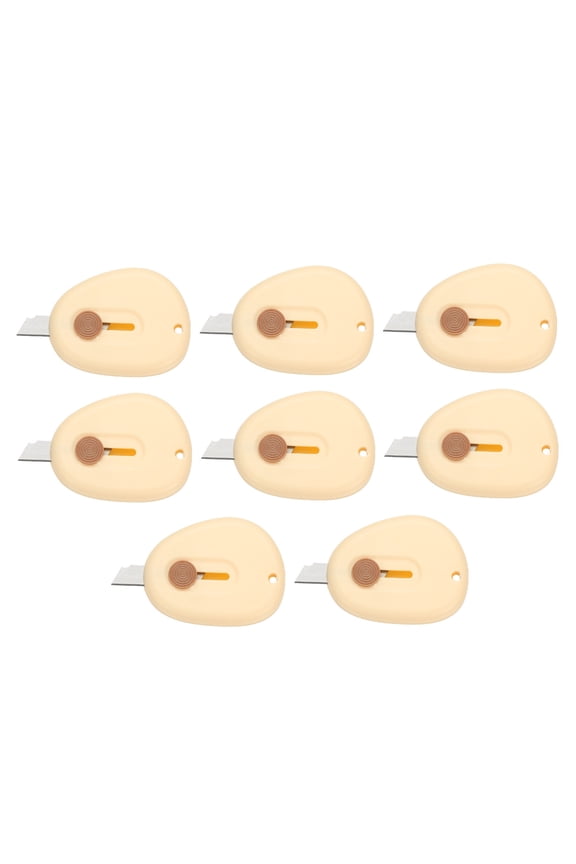 8 Pcs Mini Box Cutters Retractable, Small Utility Knife Portable Letter Opener Blade with Keychain, Cream Yellow