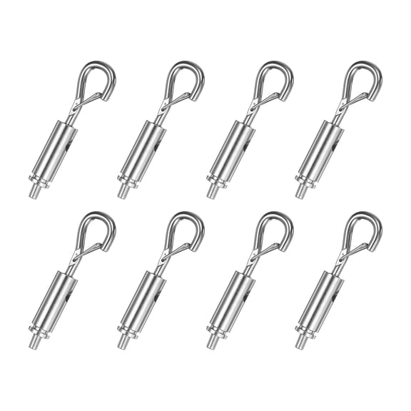 Uxcell 8 Pcs Portable Hook & Eye Turnbuckle Tension, Steel Wire Rope Hanger Closed Body for 9/128"-5/64" Dia for Cable Guide Wire Rope Light Hanging Suspension Accessories, Silver
