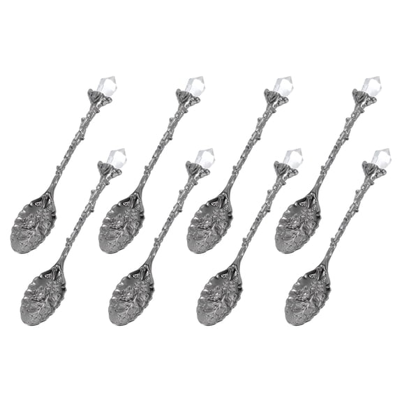 Uxcell 8 Pcs Retro Spoons, 4.3 Inch Crystal Alloy Coffee Spoons,Vintage Carved Tea Spoon Leaf Flower Pattern Dessert Spoon Ice Cream Spoons for Stirring Mixing Black