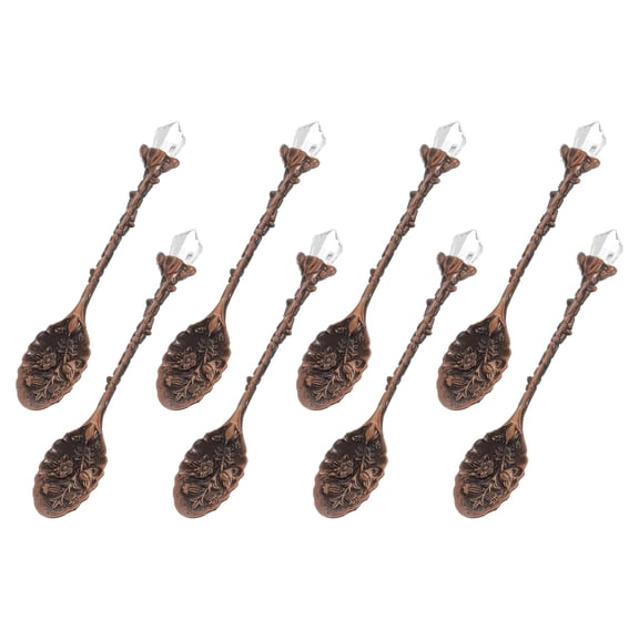 Uxcell 8 Pcs Retro Spoons, 4.3 Inch Crystal Alloy Coffee Spoons,Vintage Carved Tea Spoon Leaf Flower Pattern Dessert Spoon Ice Cream Spoons for Stirring Mixing Red