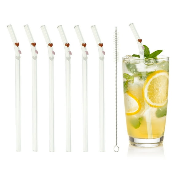 Uxcell 8 Pcs Reusable Glass Straws, 7.87" Heart Glass Straw Shatter Resistant